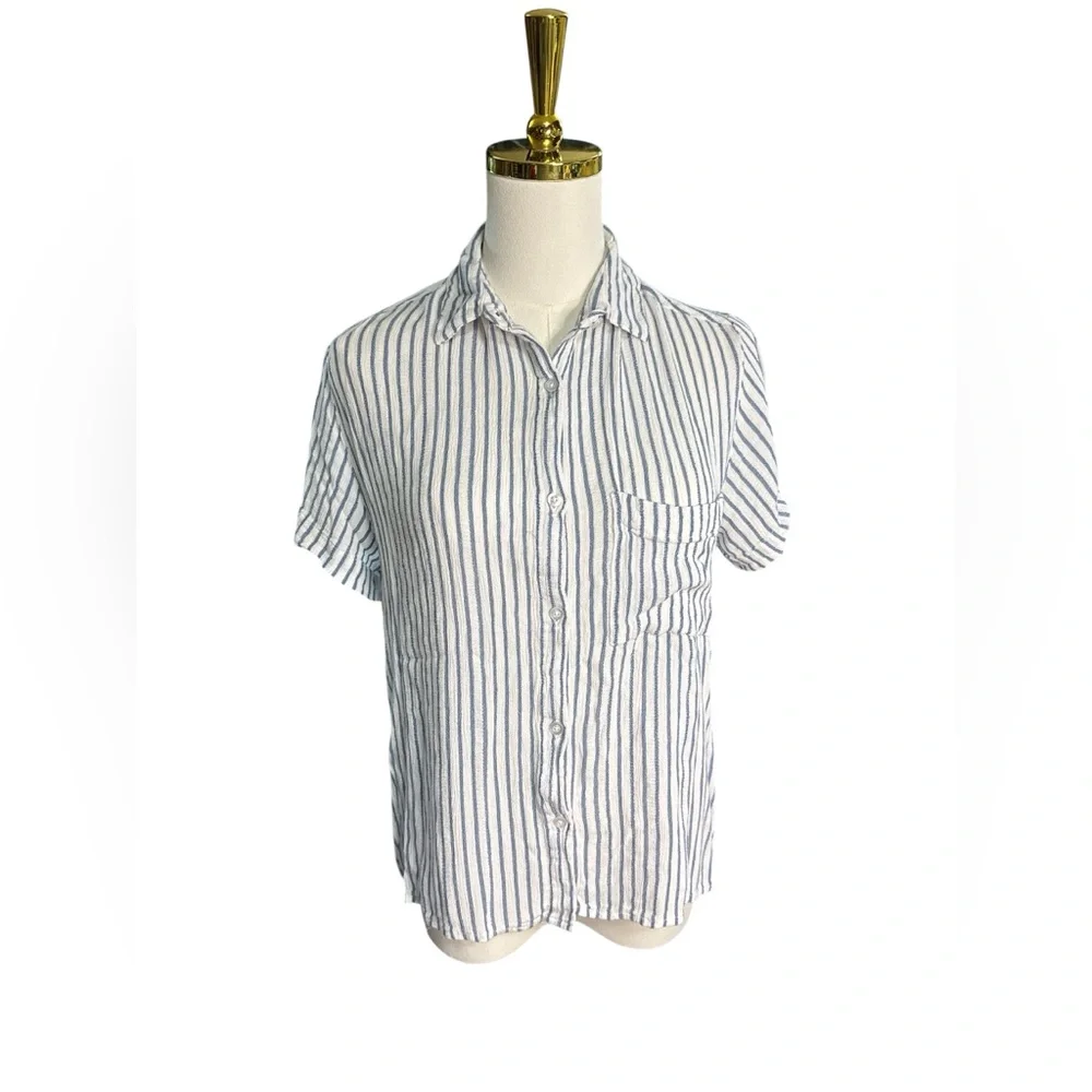 Japna Blue and White Striped Button Down Shirt Size L - Picture 2 of 6